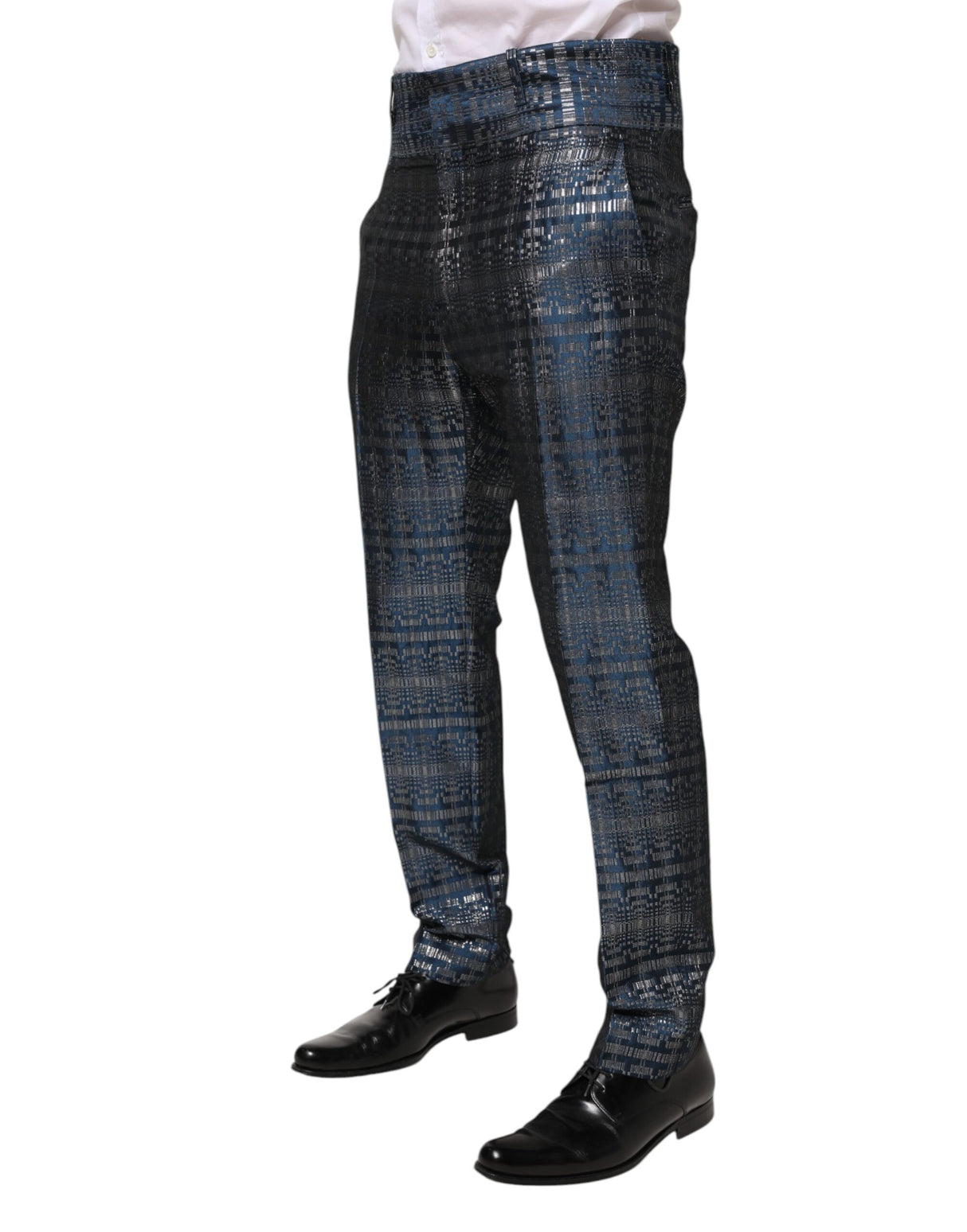 Dolce & Gabbana Blue Silver Shiny Silk Skinny Men Trouser Pants