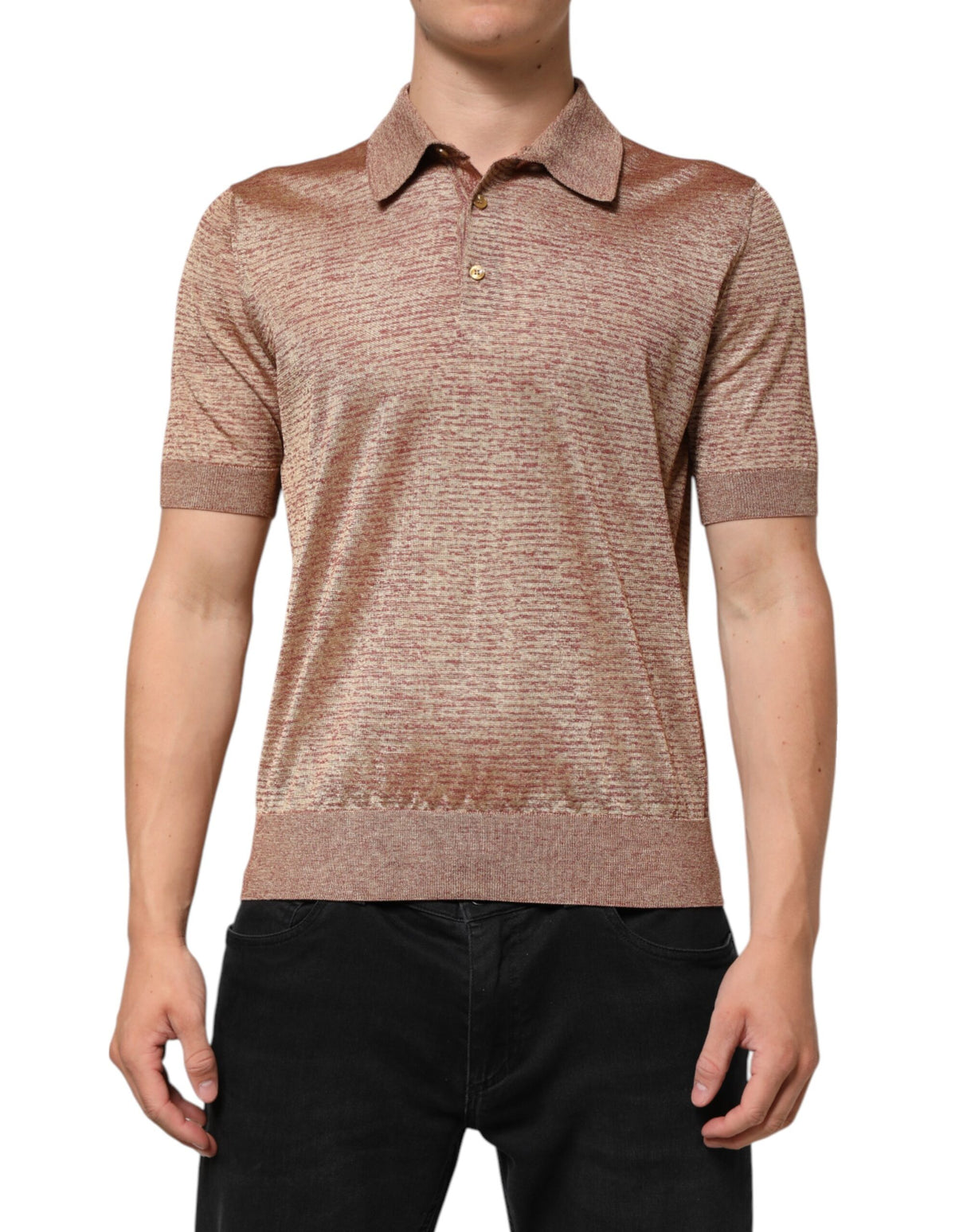 Dolce & Gabbana Brown Silk Textured Short Sleeve Polo T-shirt