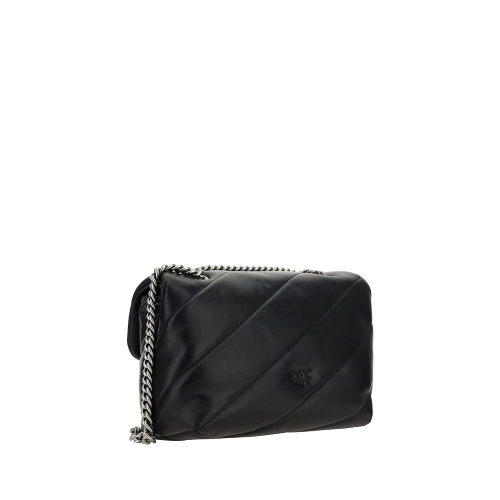 PINKO Black Calf Leather Bos Taurus Shoulder Bag