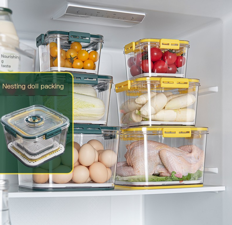 Square PET Freezer Storage Box Set for Kitchen