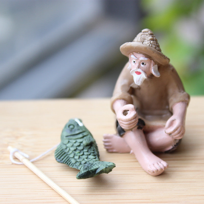 Resin Fishing Old Man Statue for Garden Decor