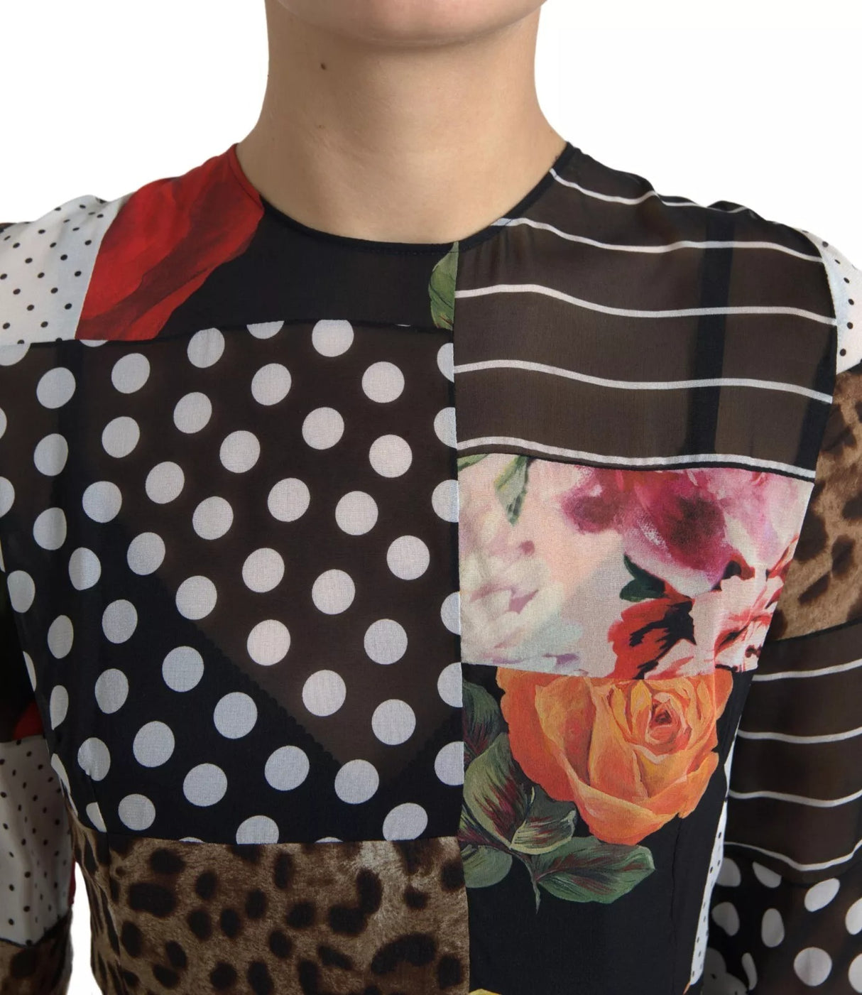 Dolce & Gabbana Multicolor Patchwork Floral Leopard Dress