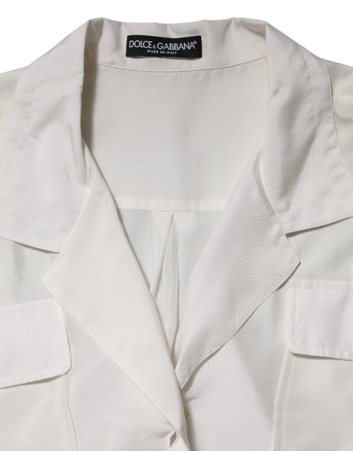 Dolce & Gabbana White Silk Collared 3/4 Sleeves Blouse Top