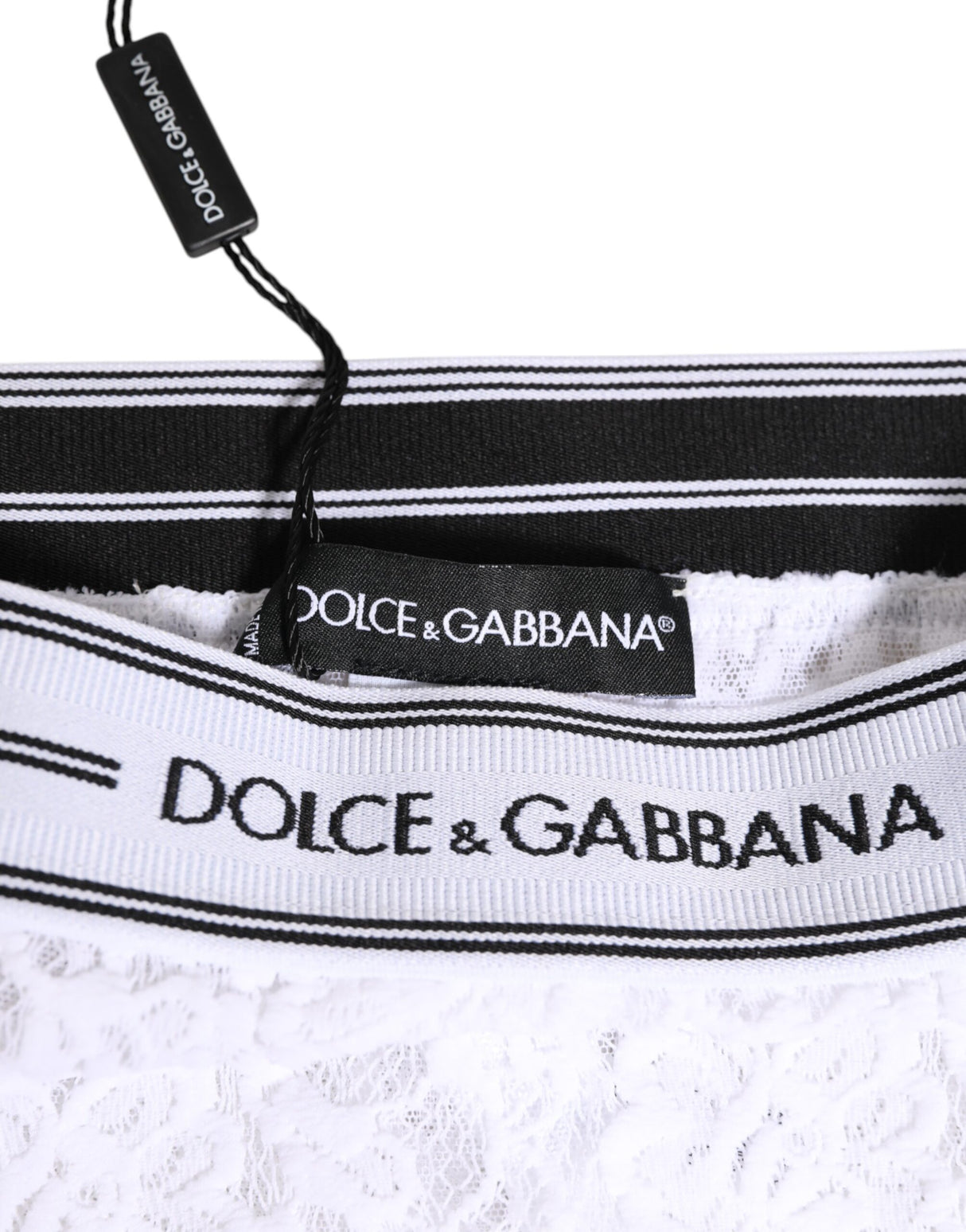 Dolce & Gabbana White Lace Slip Brief Logo Waistband Underwear