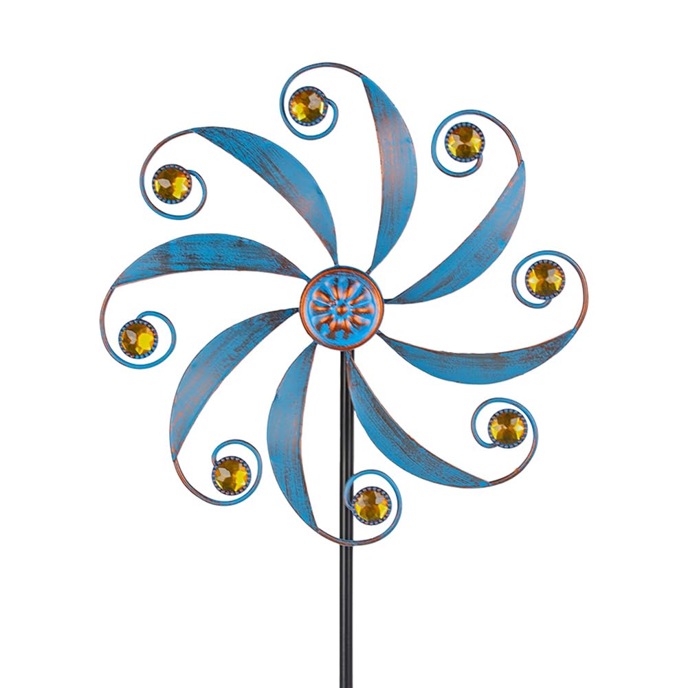Stargarden Wind Spinner Metal Outdoor Wind Sculptures & Spinners Small Garden Pinwheels for Yard and Garden Decor Blue