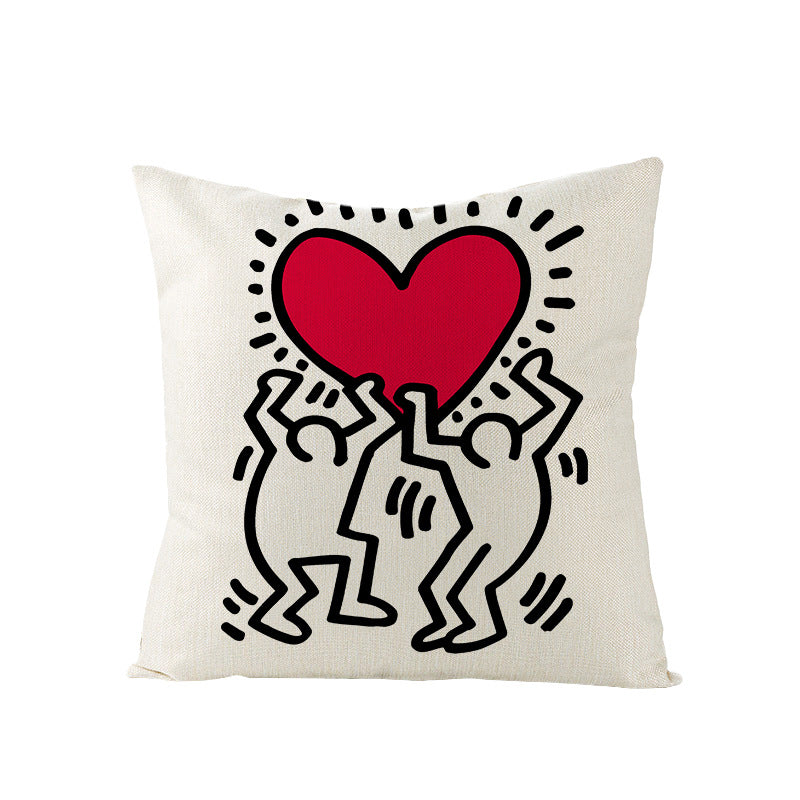 Kaisar Linen Cartoon Heart Pillowcase for Home Decor