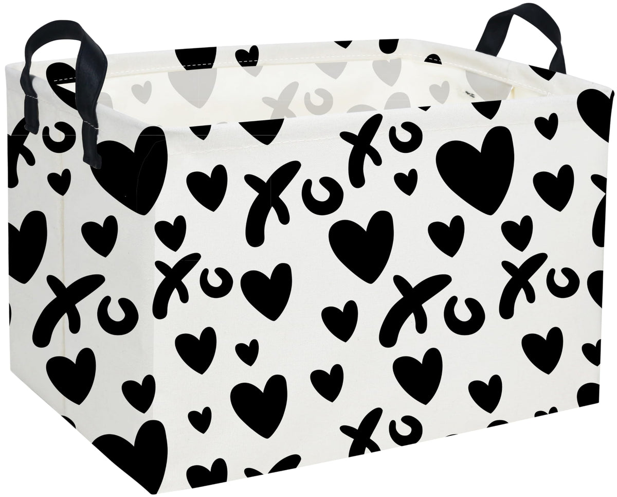 DDBASKET Rectangular Kids BasketHeart BasketCute Basket Kids Storage Bin Baby Toy Organizer Box Love Room Decor for Home(XO black heart)