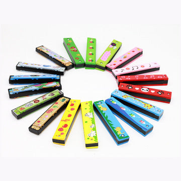 Wooden Painted Harmonica for Kids - 16 Holes Educational Toy