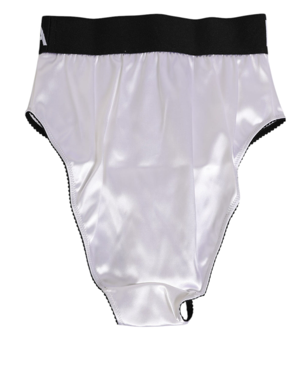Dolce & Gabbana White Satin High-Waist Black Logo Women Underwear
