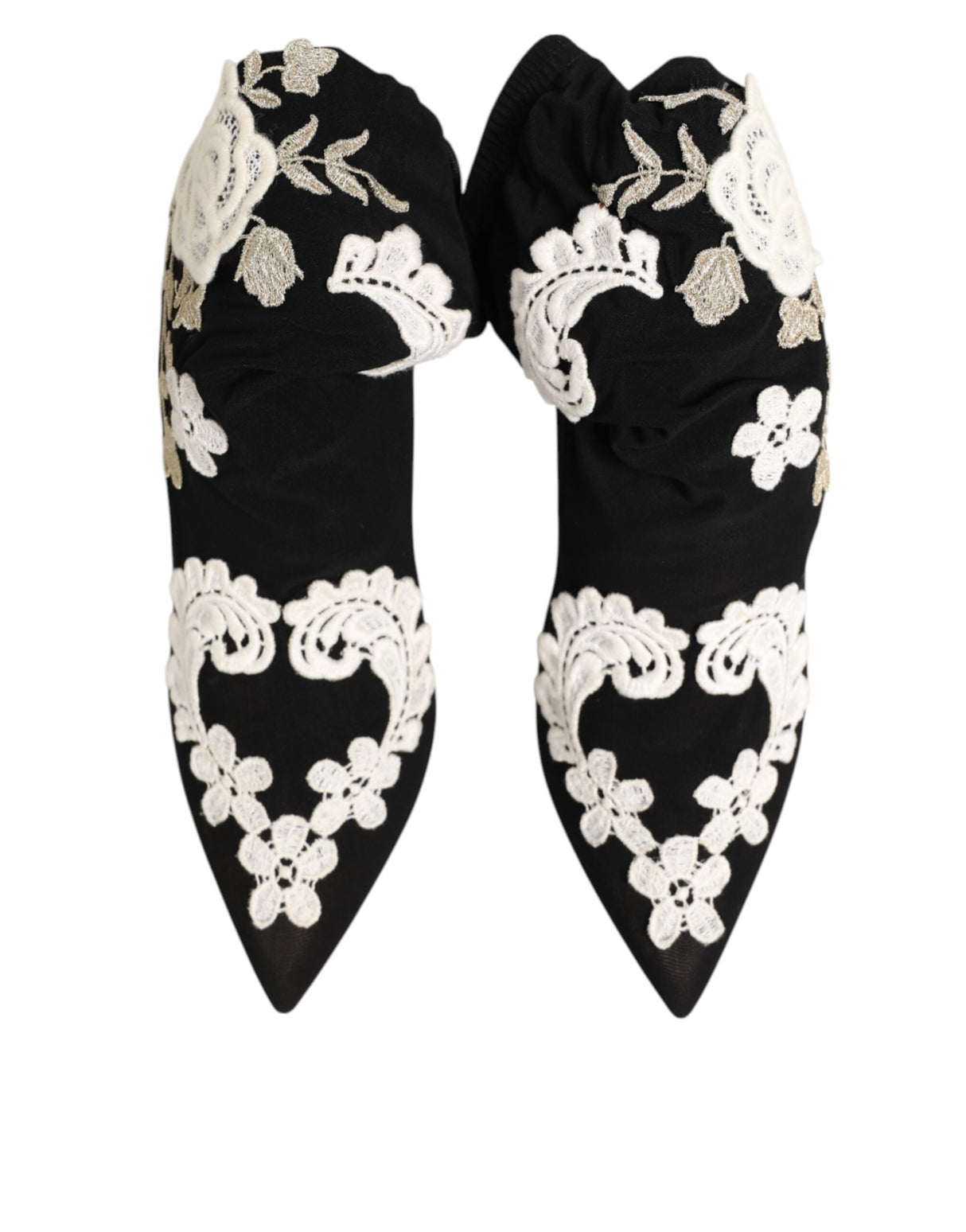 Dolce & Gabbana Black White Embroidered Jersey Stiletto Boots Shoes