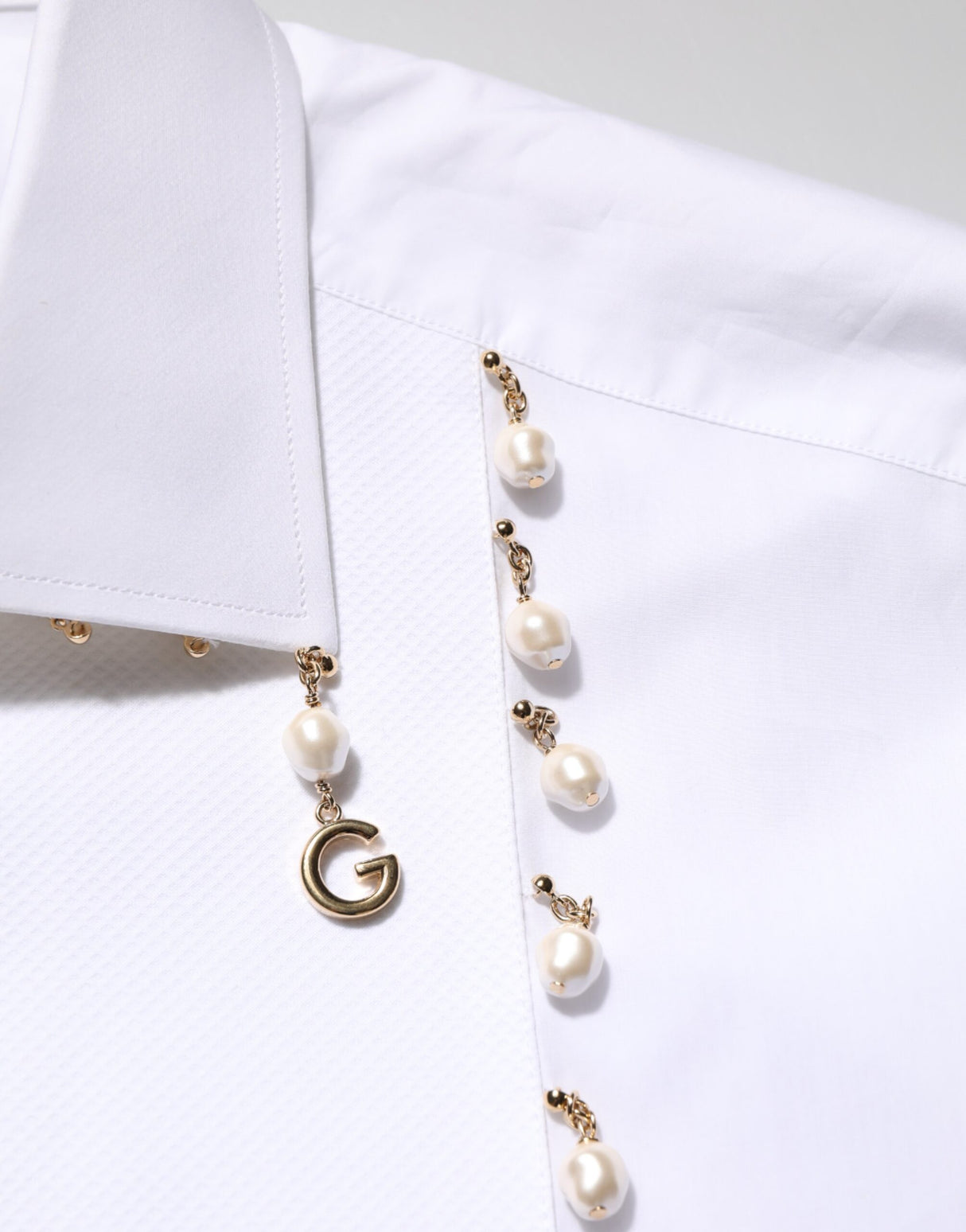 Dolce & Gabbana White Cotton DG Logo Pearl GOLD Formal Shirt