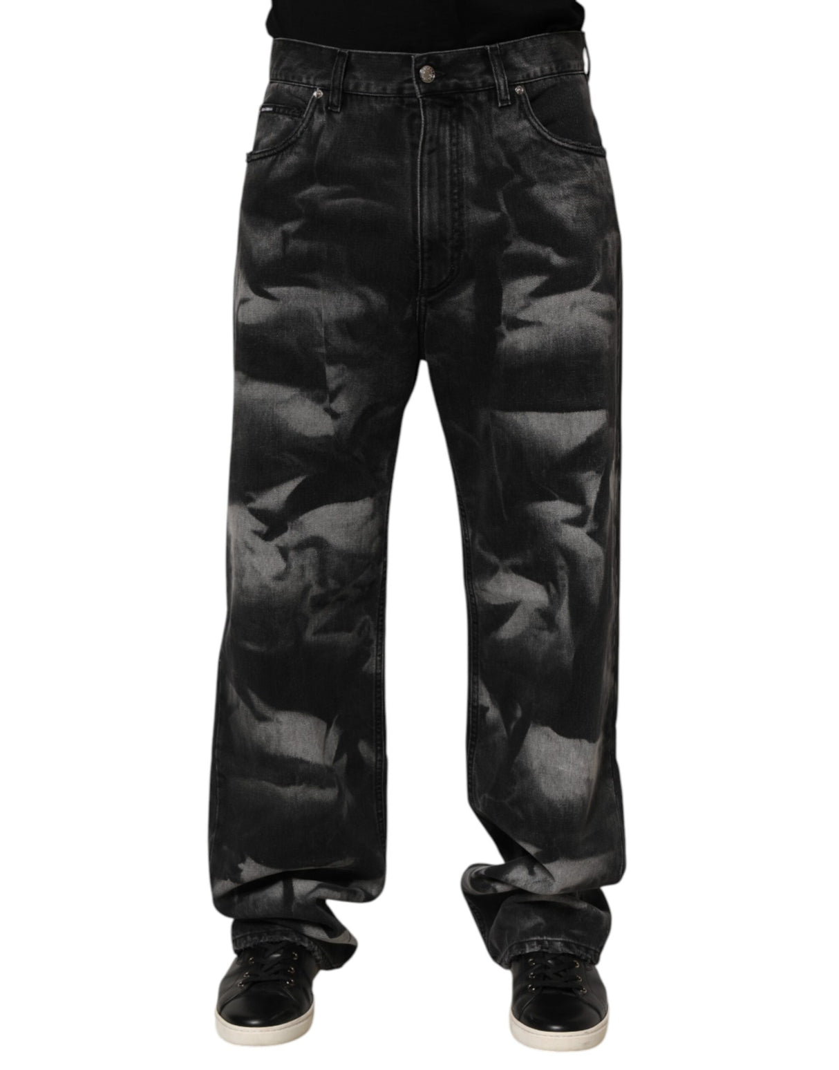 Dolce & Gabbana Black Marbled Effect Straight Men Denim Jeans