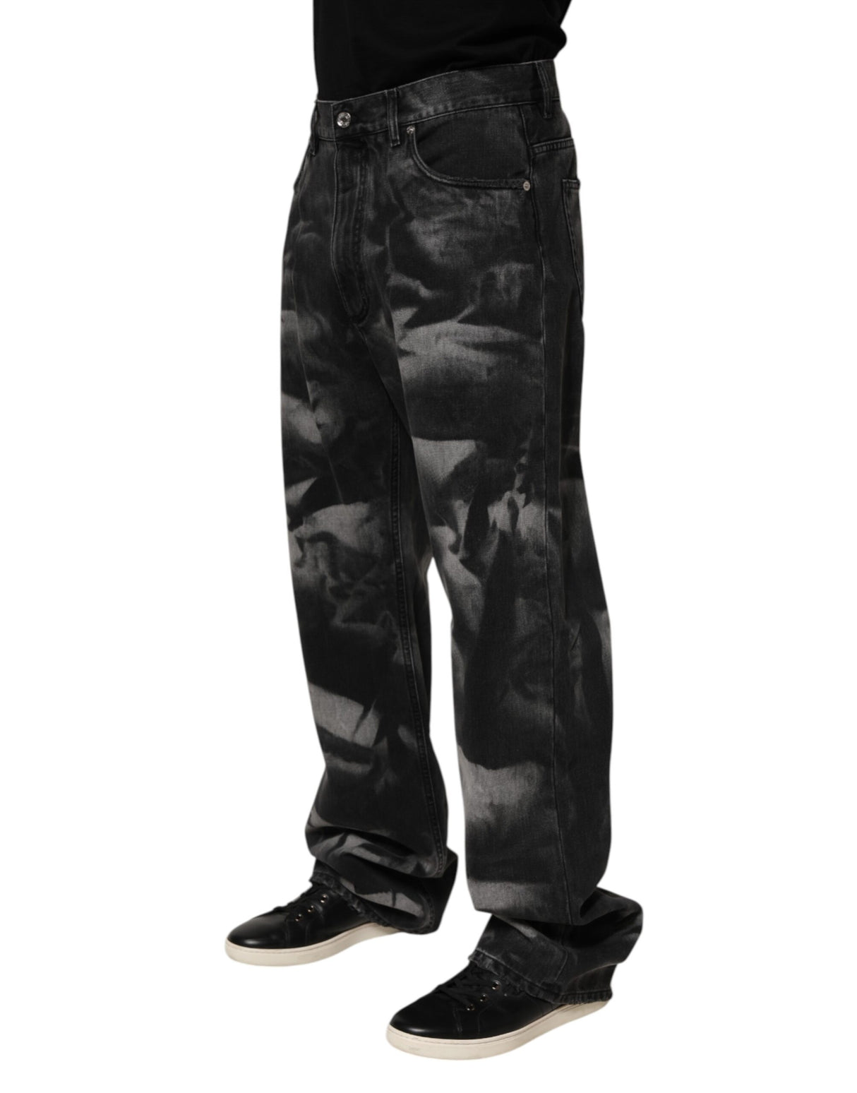 Dolce & Gabbana Black Marbled Effect Straight Men Denim Jeans