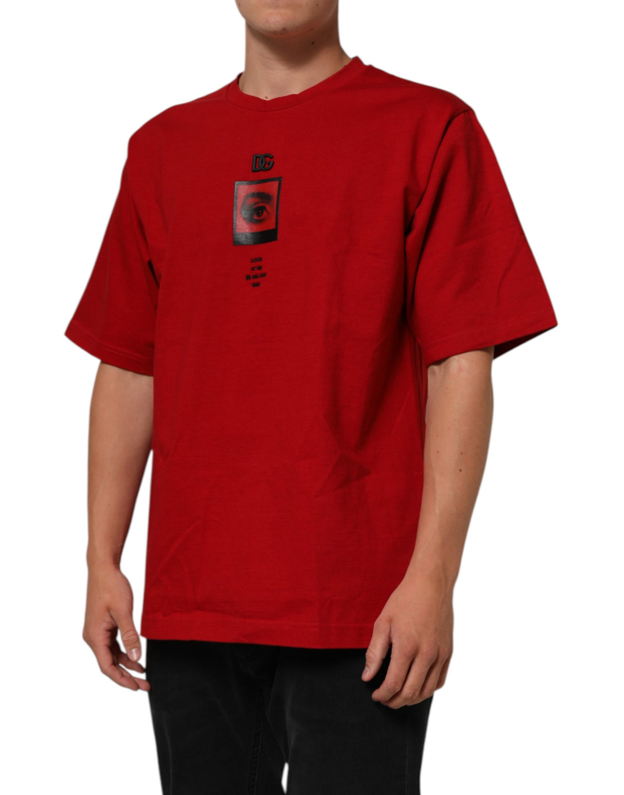 Dolce & Gabbana Red Logo Eye Print Cotton Short Sleeve T-shirt