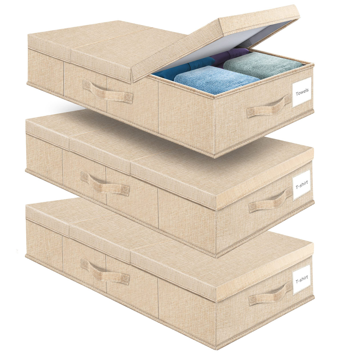 Supowin Underbed Storage Containers 3 Pack Large Under Bed Storage Bins with Lids Foldable Sturdy Under the Bed Storage Drawer for Organizing Clothes Shoes Blankets Pillows-Khaki