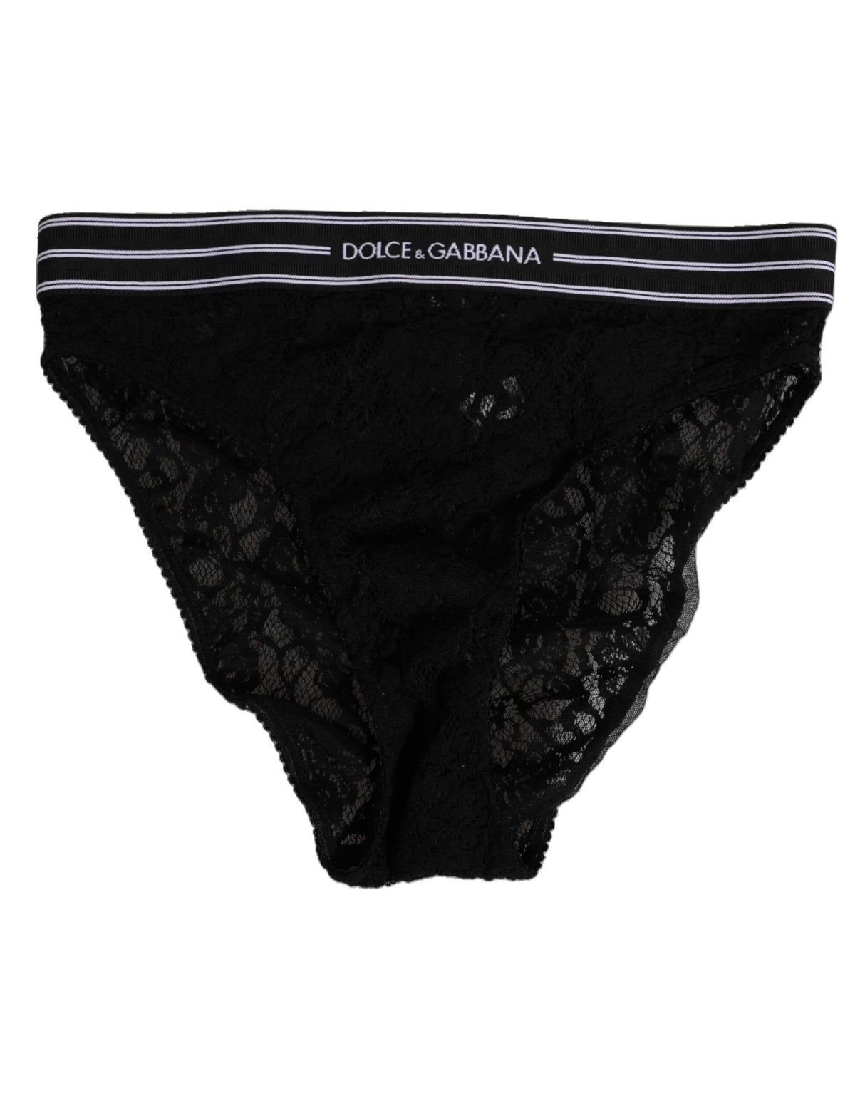 Dolce & Gabbana Black Lace Slip Brief Logo Waistband Underwear