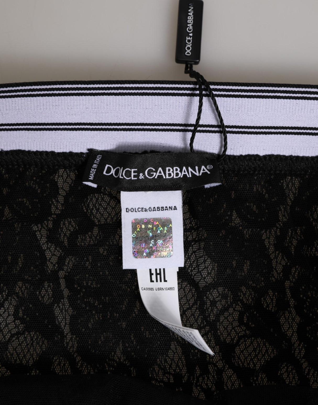 Dolce & Gabbana Black Lace Slip Brief Logo Waistband Underwear
