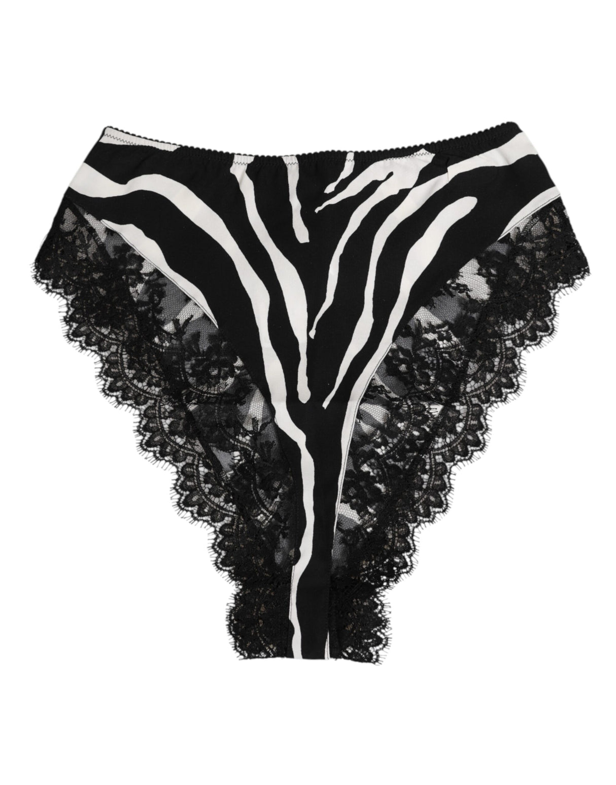 Dolce & Gabbana Black Silk Zebra Print Lace High Waist Underwear