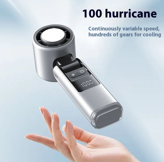 Mini Turbo Handheld Folding Fan with 100 Speeds, Digital Display, USB Rechargeable, for Outdoor Camping and Travel