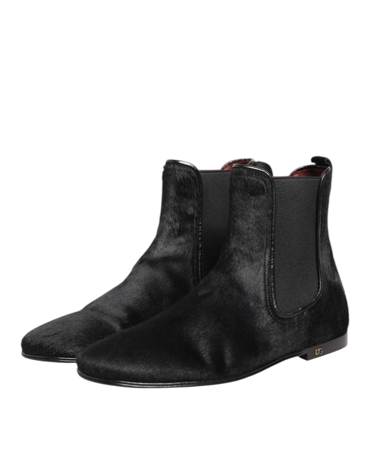Dolce & Gabbana Black Leather Fur Men CHELSEA Boots Shoes