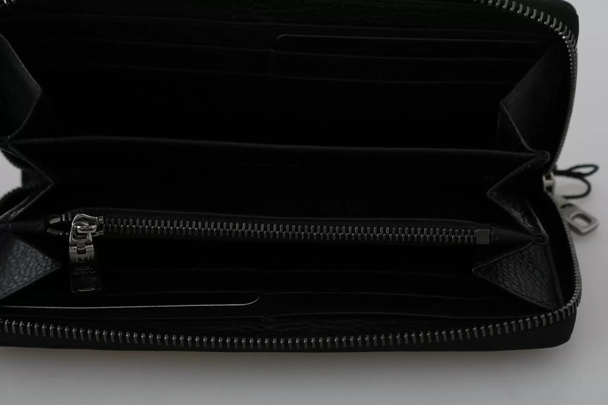 Dolce & Gabbana Black Leather #DGFAMILY Zipper Continental Mens Wallet
