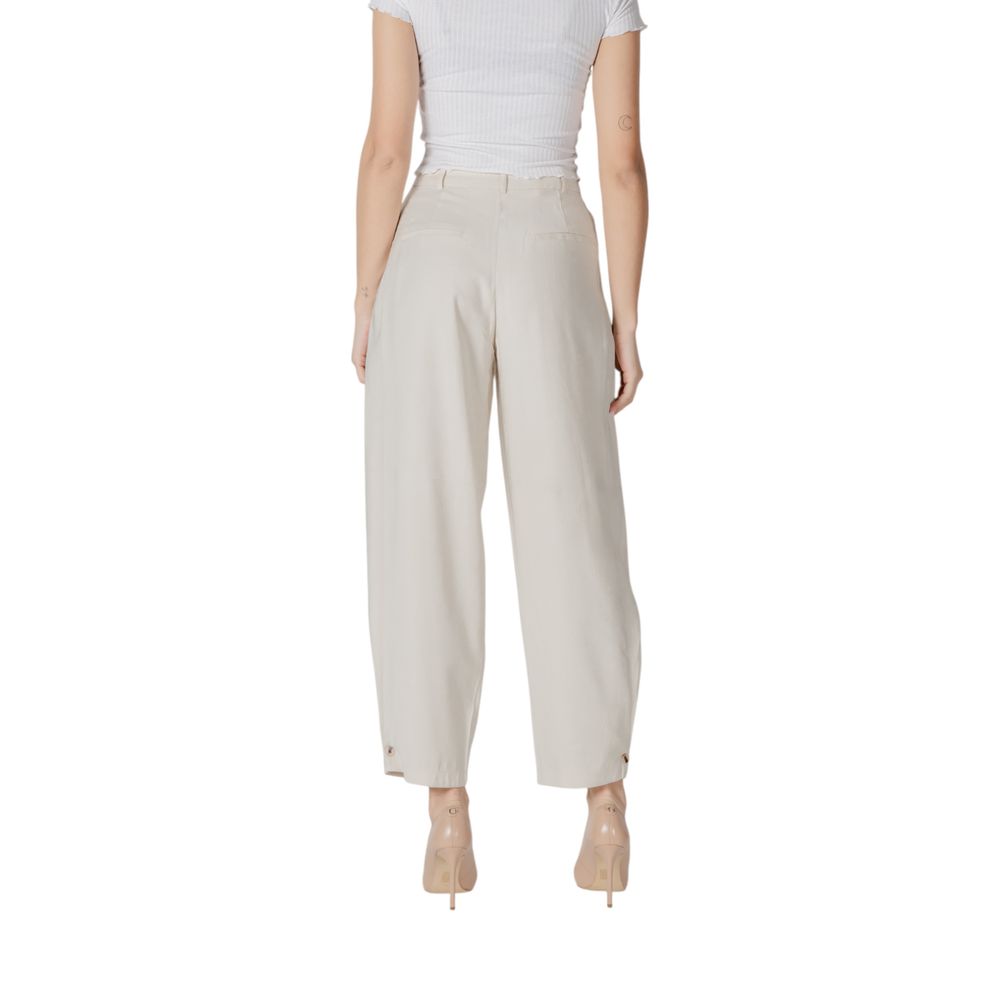 Vila Clothes Cream Viscose Casual Pants