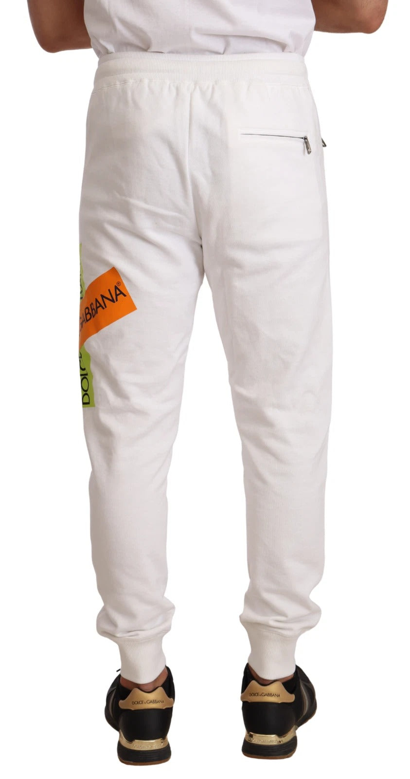 Dolce & Gabbana White Cotton Logo Patch Sweatpants Jogging Pants