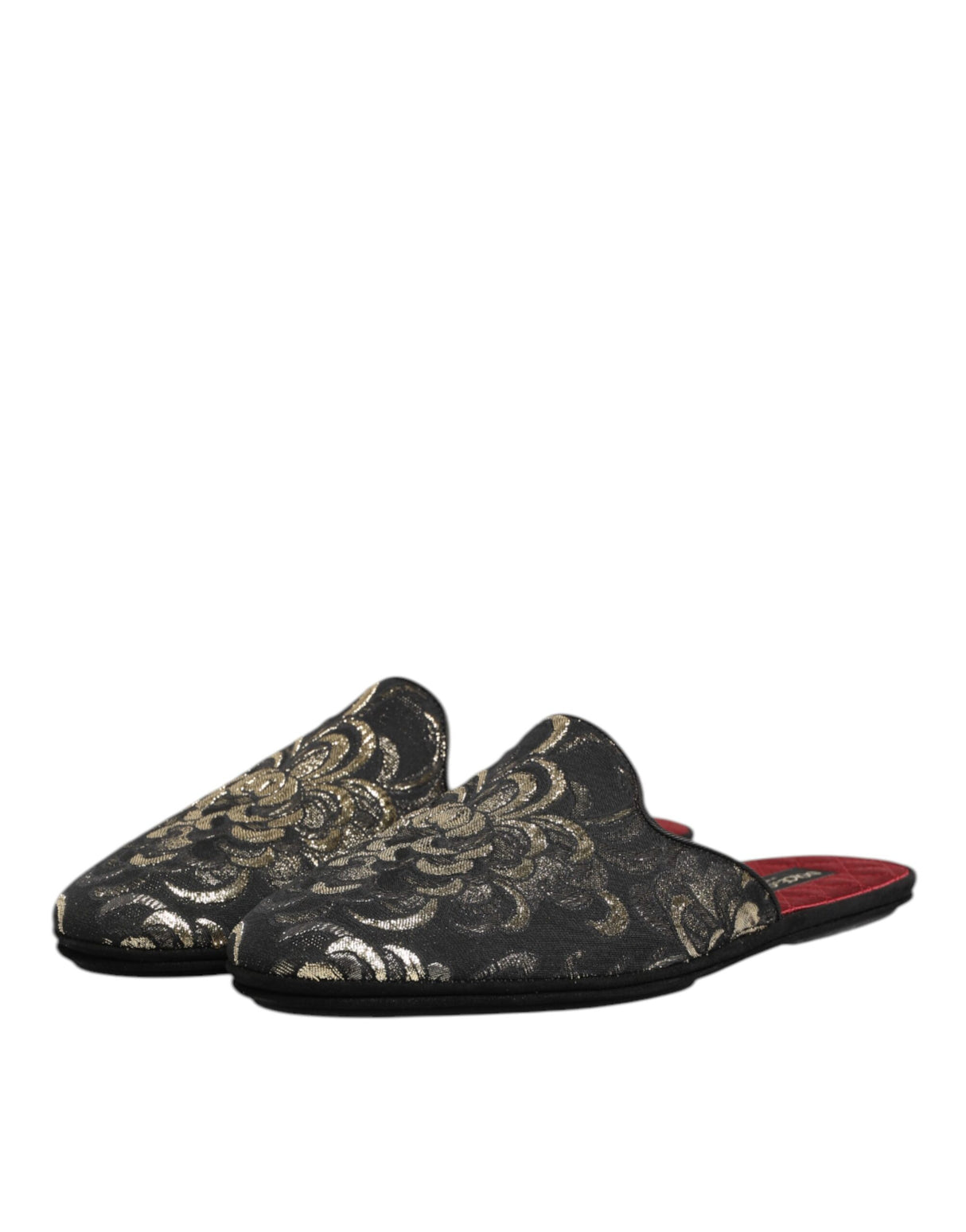Dolce & Gabbana Black Floral Jacquard Slides Slippers Shoes