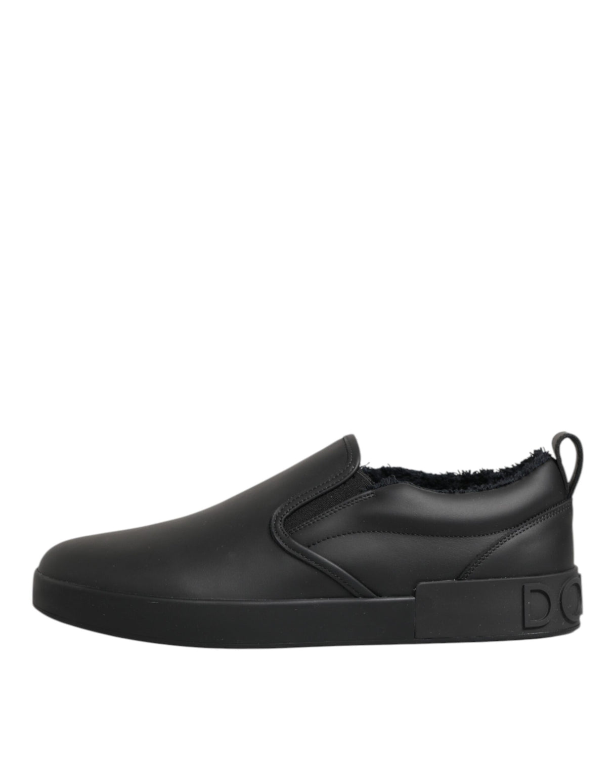 Dolce & Gabbana Black Leather Low Top Slip On Sneakers Shoes