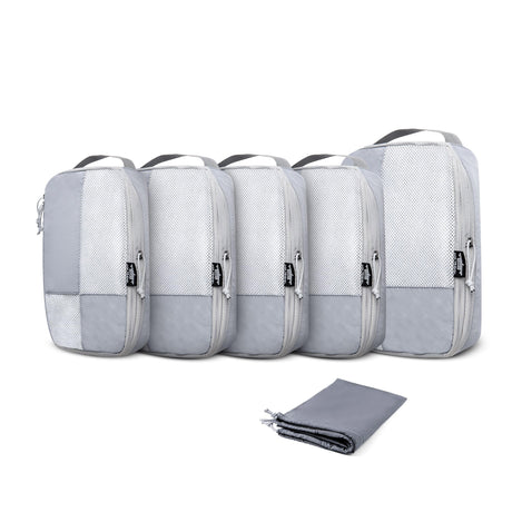 AFK travel Compression Packing Cubes Travel Organizer 6 Set Travel Luggage & Suitcase Organizer 1 Large +3 Medium+1 Small+1 Shoe Bag (GREY)