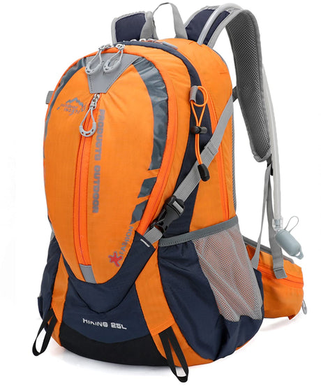 INOXTO Small Hiking Backpack with 2L Water Bladder and Rain Cover 25L Hydration Backpack Hiking Daypack (Orange blue)