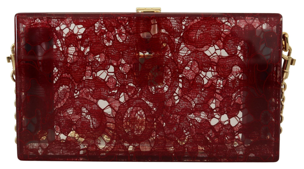 Dolce & Gabbana Dark Red Plexiglass Lace Shoulder Sling Clutch Bag