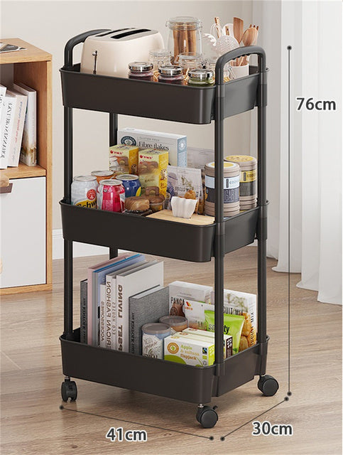 3-Layer Rolling Utility Cart for Kitchen & Bathroom Storage