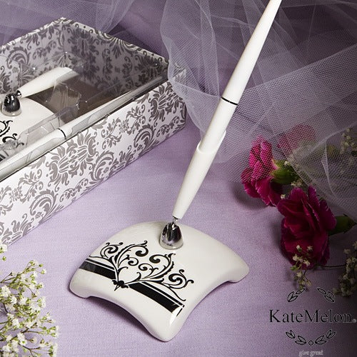 Ceramic Pen Holder with Sign Pen for Desk Setup