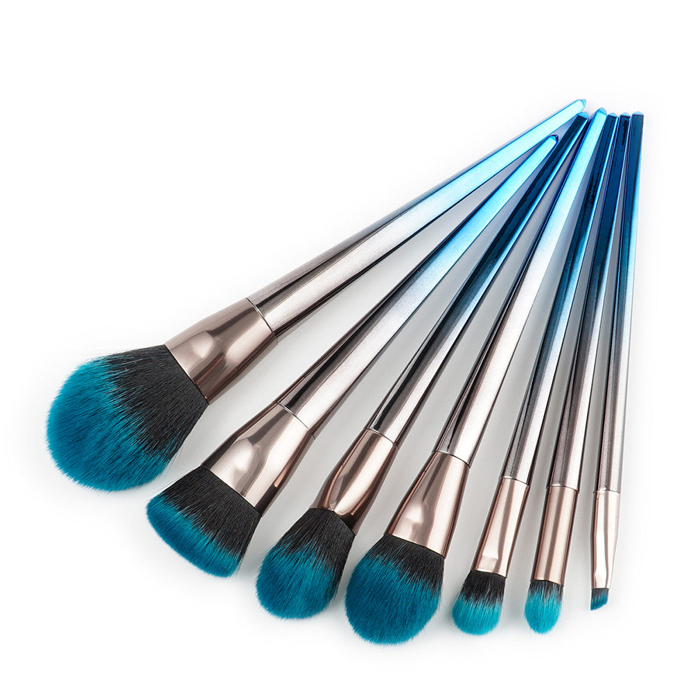 7-Piece Diamond Makeup Brush Set in Blue-Black Gradient