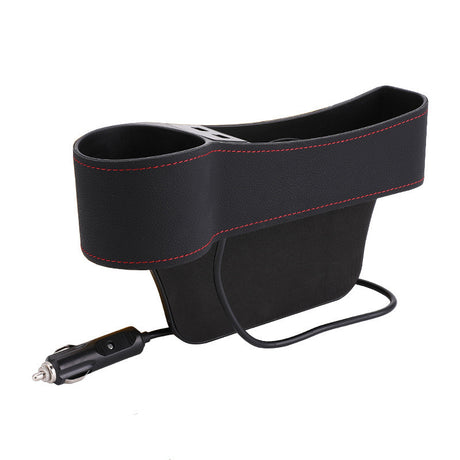 Car Storage Box with Dual USB Charger and Cup Holder