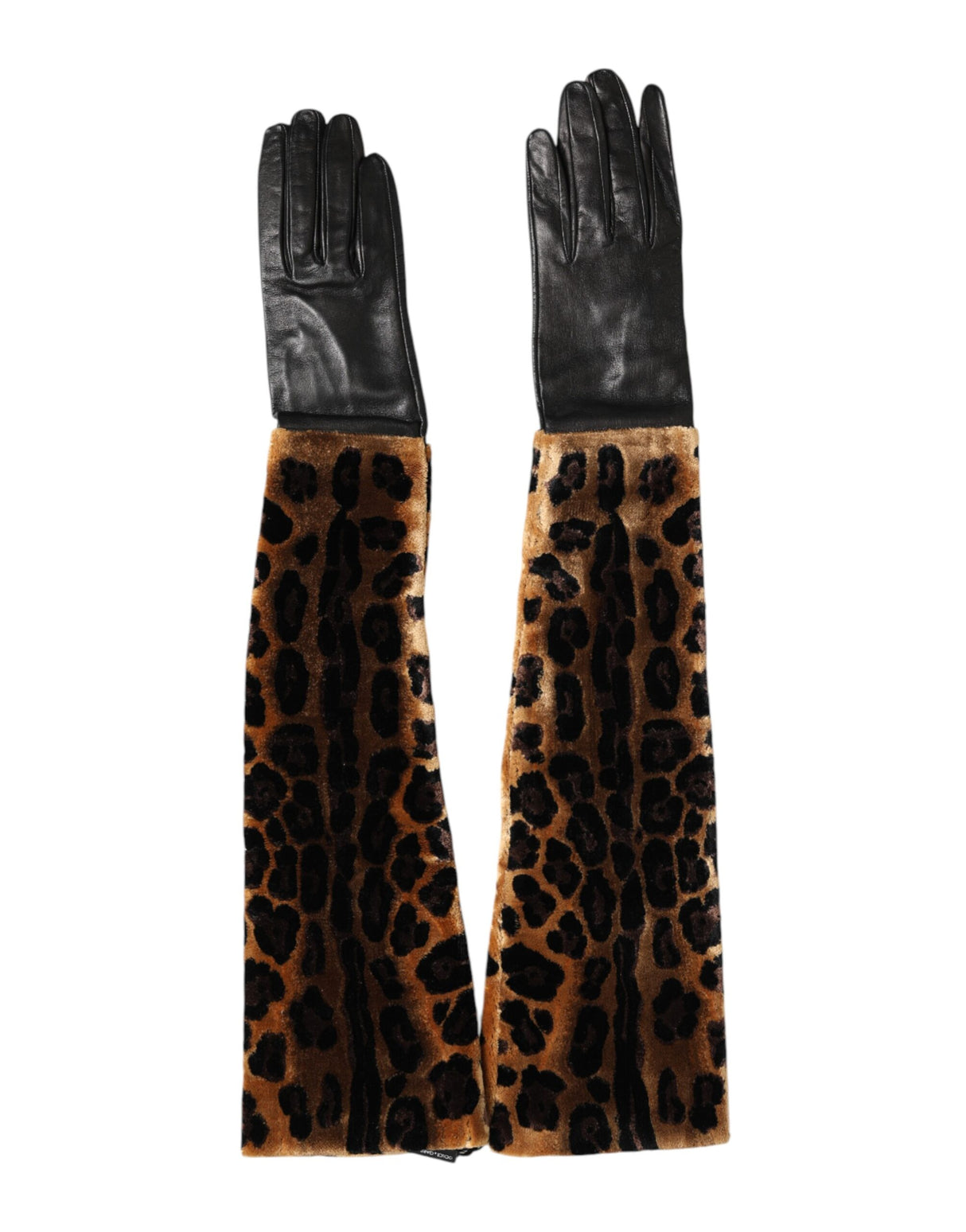 Dolce & Gabbana Brown Black Leopard Leather Elbow Length Mitten Gloves