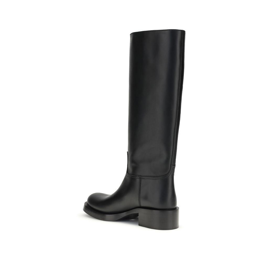 Prada Black Calf Leather Bos Taurus Boots