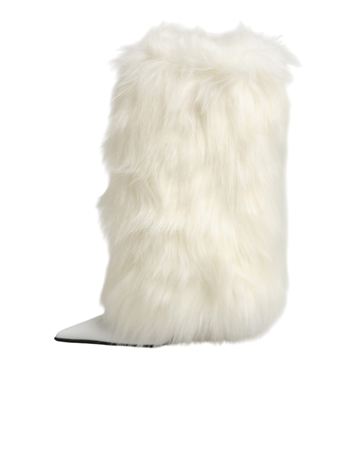 Dolce & Gabbana White Fur Pointed Knee High Stiletto Boots Shoes