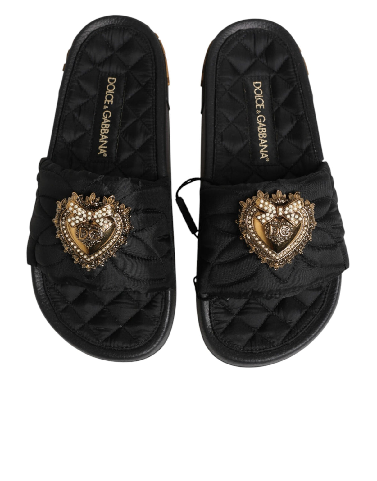 Dolce & Gabbana Black Devotion Matelassé Leather Slides Shoes