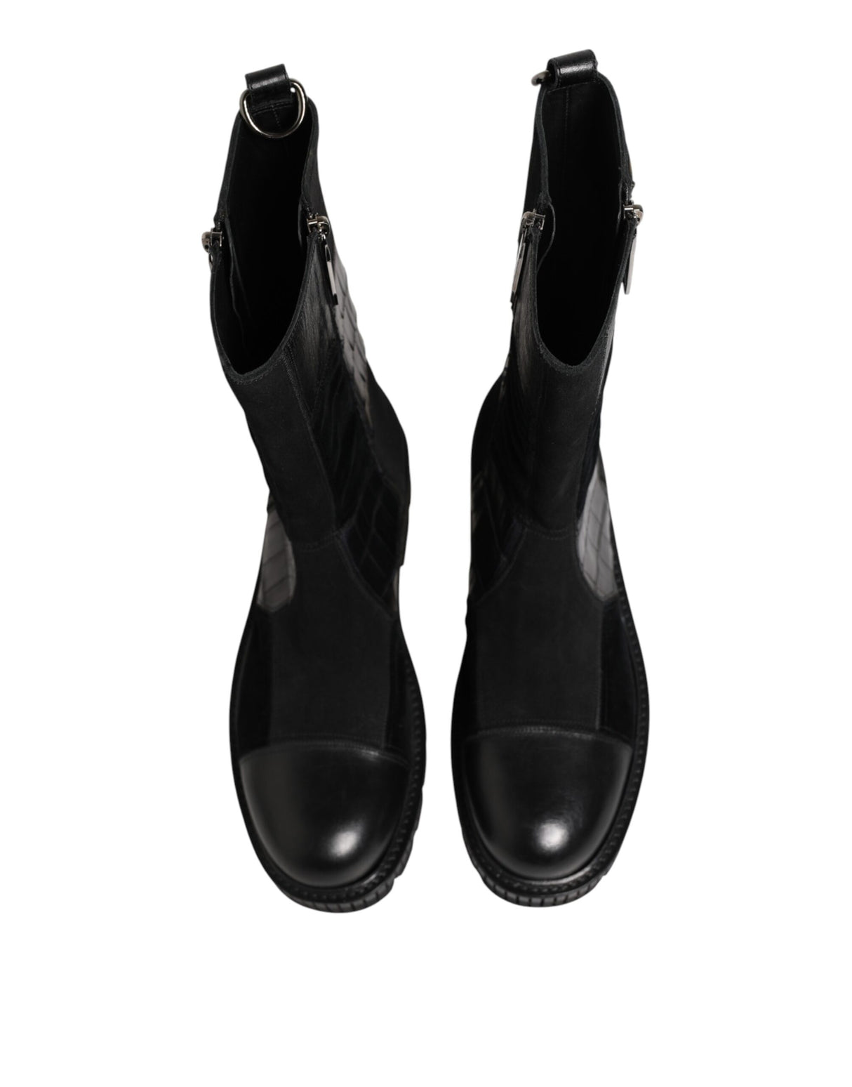 Dolce & Gabbana Black Patchwork Leather Mid Calf Boot Shoes