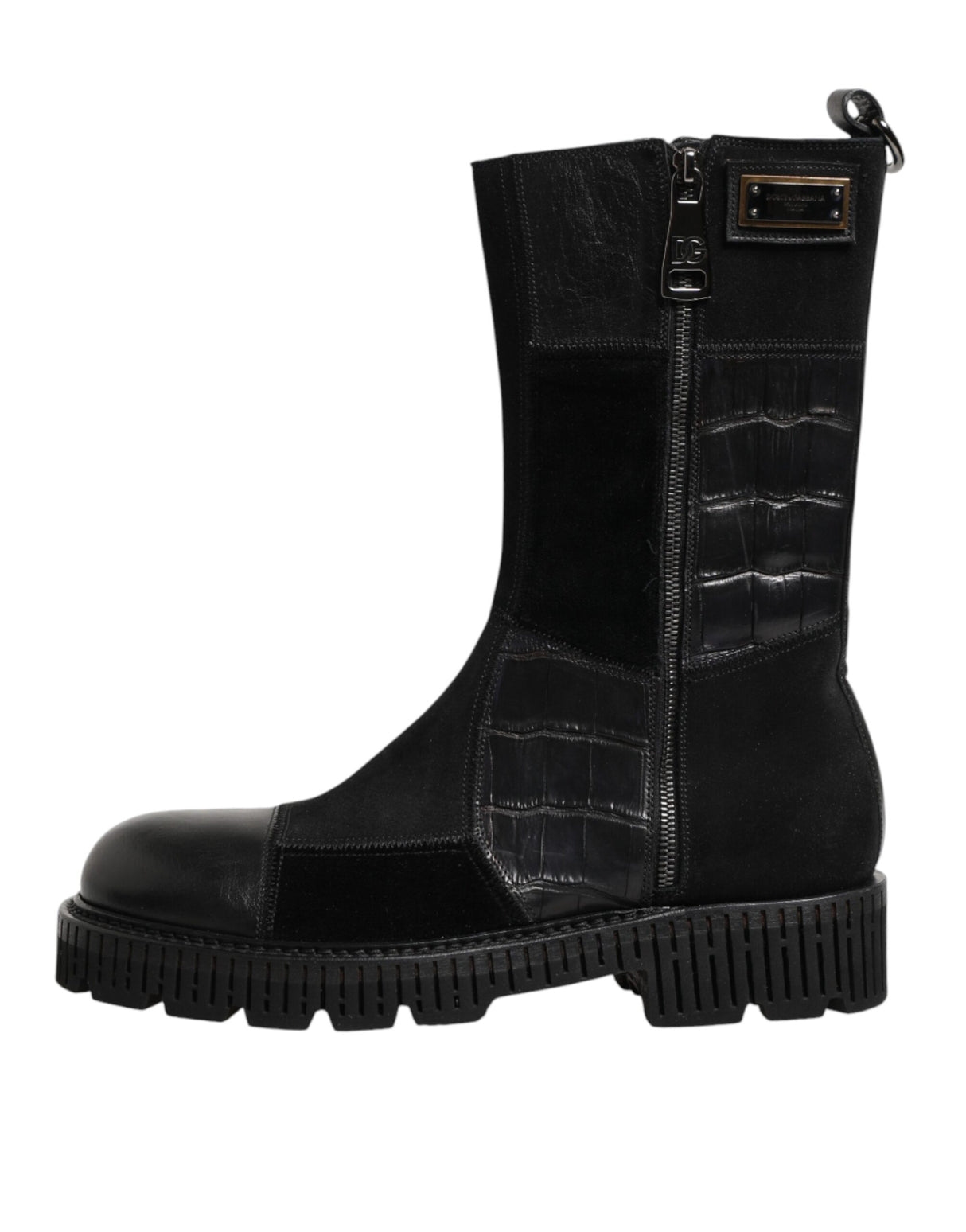 Dolce & Gabbana Black Patchwork Leather Mid Calf Boot Shoes