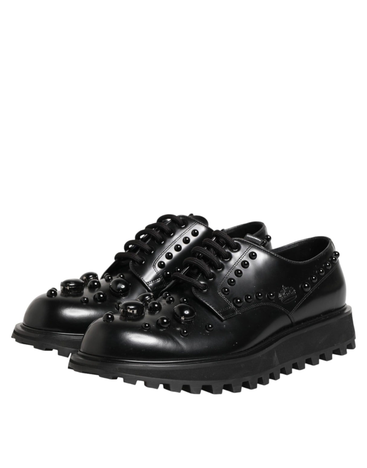Dolce & Gabbana Black Leather Studded Men Formal Derby Shoes