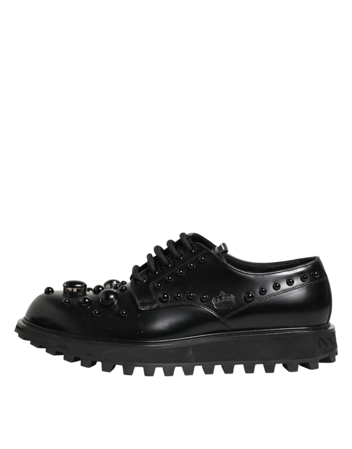 Dolce & Gabbana Black Leather Studded Men Formal Derby Shoes