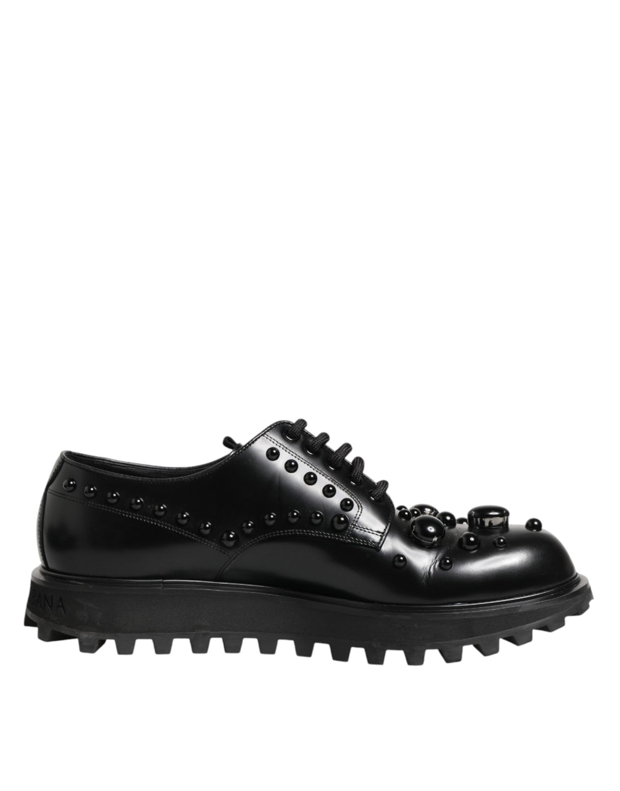 Dolce & Gabbana Black Leather Studded Men Formal Derby Shoes