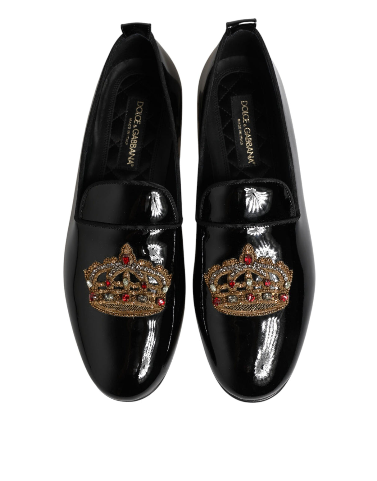 Dolce & Gabbana Black Leather Gold Crown Mens Loafers Shoes