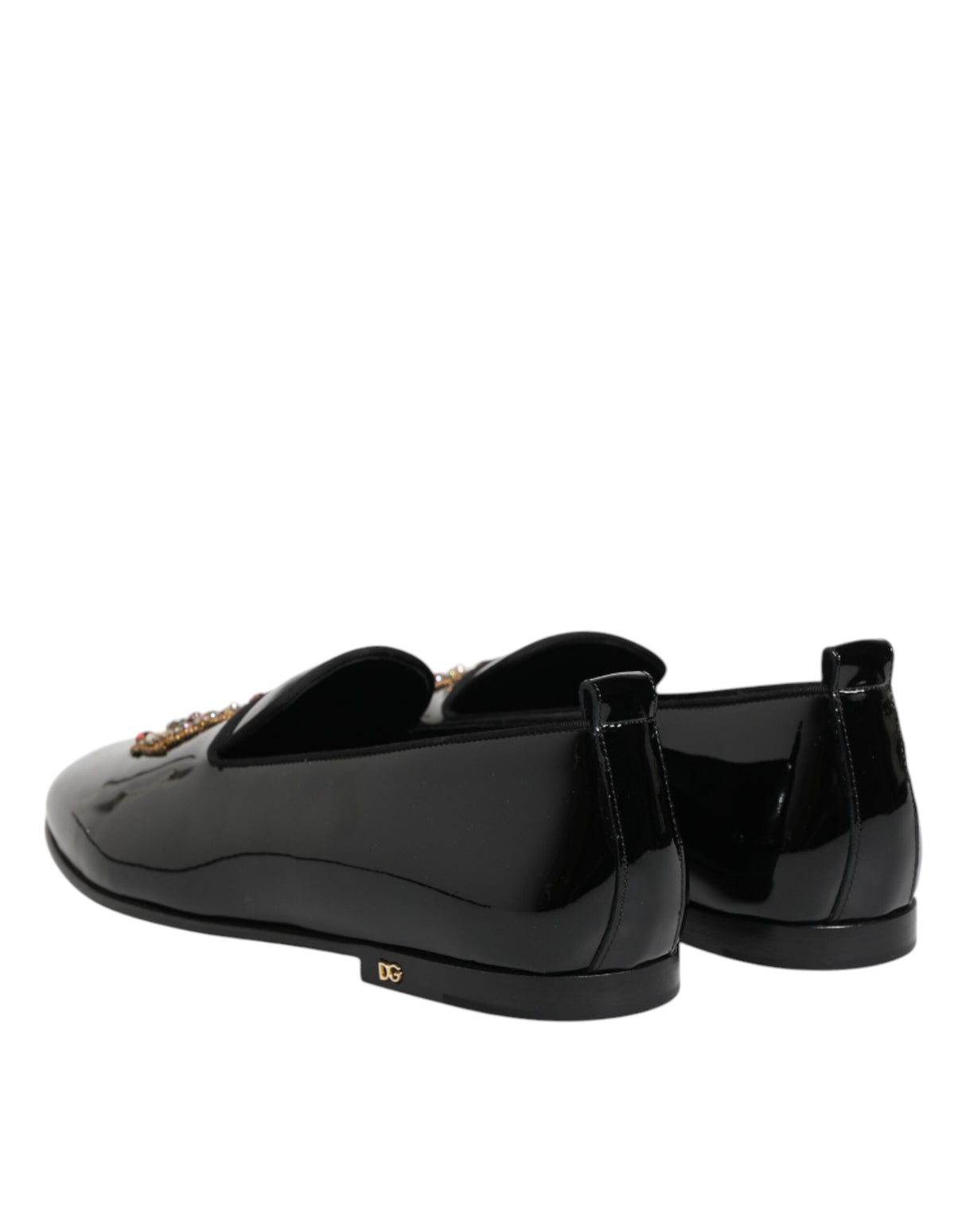 Dolce & Gabbana Black Leather Gold Crown Mens Loafers Shoes