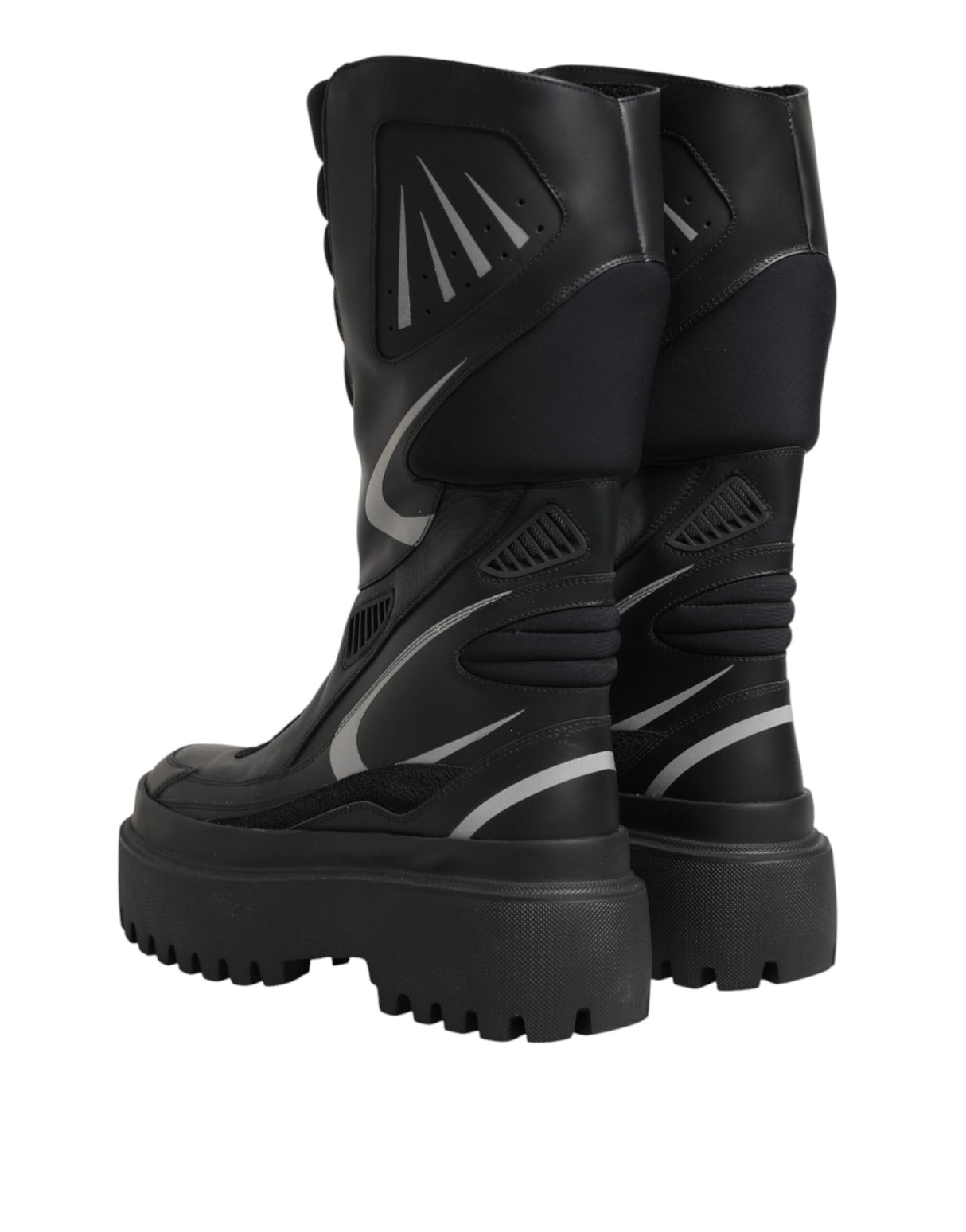 Dolce & Gabbana Black Leather Mid Calf Biker Boots Shoes