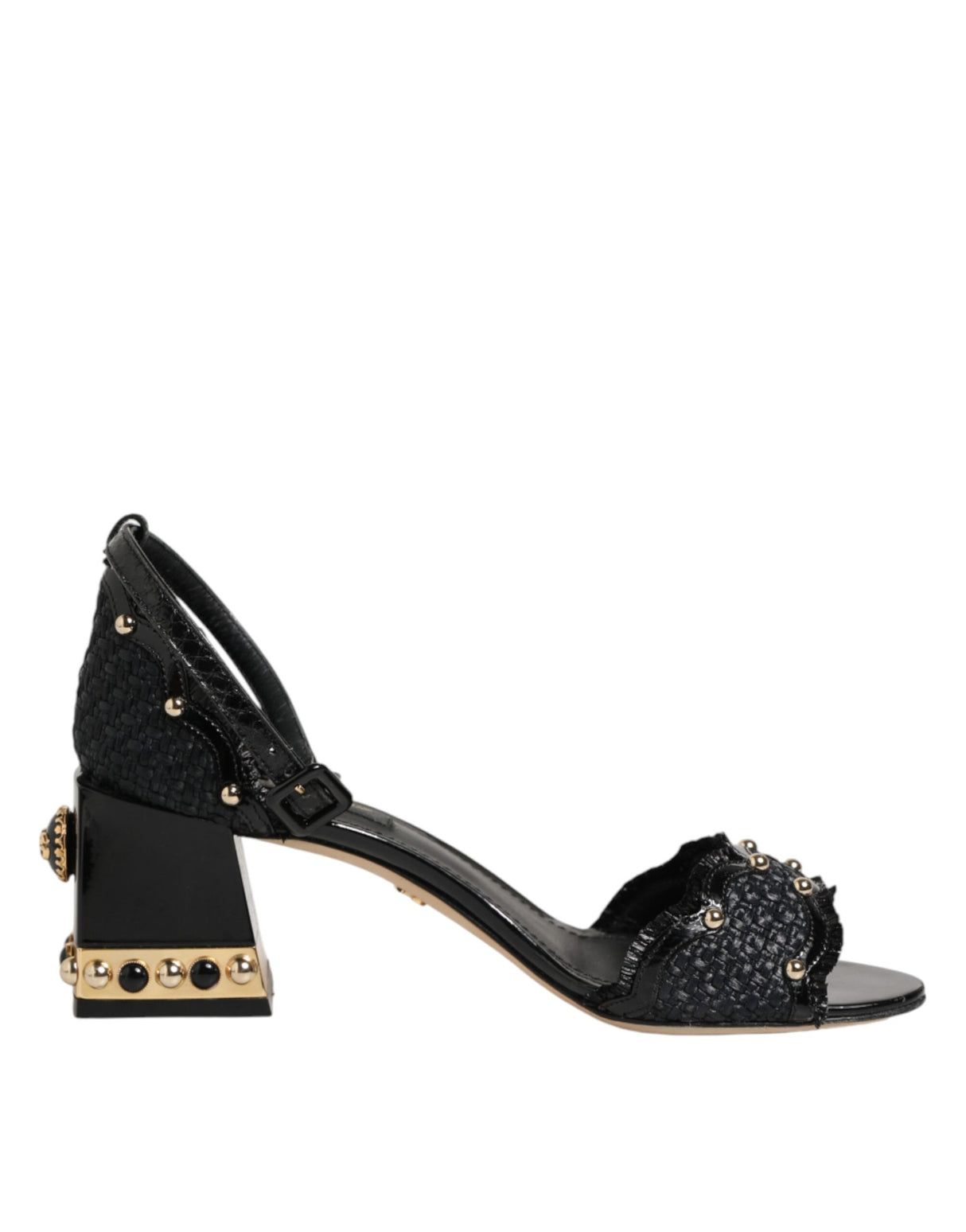 Dolce & Gabbana Black Studded Ankle Strap Sandals Shoes