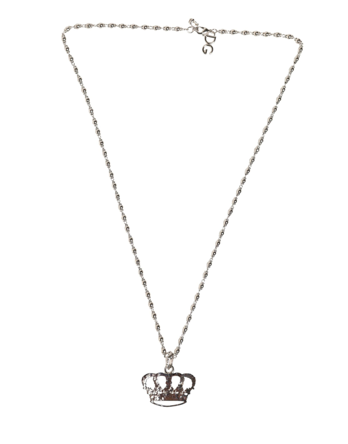Dolce & Gabbana Silver Tone Brass Chain Crown Crystal Pendant Necklace